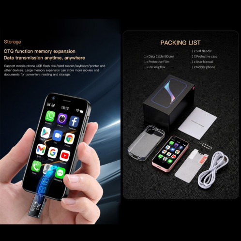 SOYES XS12 Pro, 4 Go + 32 Go, Reconnaissance faciale, 3,0 pouces Android 10.0 MTK6750 Octa Core, Bluetooth, WiFi, FM, OTG, Réseau : 4G, Double SIM, Prise en charge de Google Play (Rose) SS456F273-013