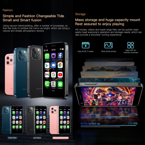 SOYES XS12 Pro, 4 Go + 32 Go, Reconnaissance faciale, 3,0 pouces Android 10.0 MTK6750 Octa Core, Bluetooth, WiFi, FM, OTG, Réseau : 4G, Double SIM, Prise en charge de Google Play (Rose) SS456F273-013