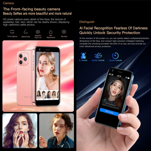 SOYES XS12 Pro, 4 Go + 32 Go, Reconnaissance faciale, 3,0 pouces Android 10.0 MTK6750 Octa Core, Bluetooth, WiFi, FM, OTG, Réseau : 4G, Double SIM, Prise en charge de Google Play (Rose) SS456F273-013