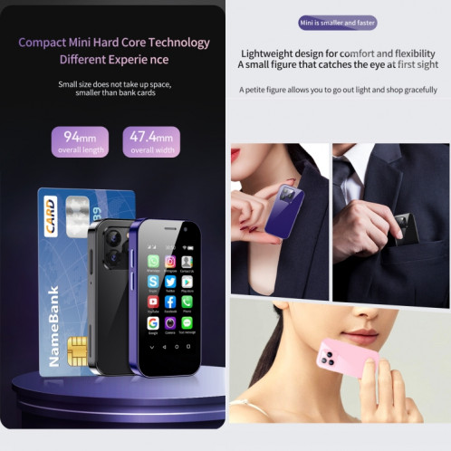 SOYES 14 Pro, 2 Go + 16 Go, Reconnaissance faciale, 3,0 pouces Android 9.0 MTK6739CW Quad Core jusqu'à 1,28 GHz, OTG, Réseau : 4G, Double SIM, Prise en charge de Google Play (Violet) SS463P413-012
