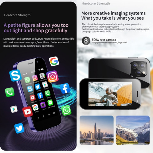SOIS 14 Pro, ZGB+SHCHGB, Reconnaissance faciale, 3,0 pouces Android 9.0 MTK6739CW Quad Core jusqu'à 1,28 GHz, OTG, Réseau : 4G, Double SIM, Prise en charge de Google Play (Rose) SS465F1265-012