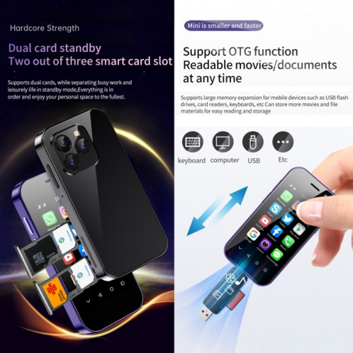 SOIS 14 Pro, ZGB+SHCHGB, Reconnaissance faciale, 3,0 pouces Android 9.0 MTK6739CW Quad Core jusqu'à 1,28 GHz, OTG, Réseau : 4G, Double SIM, Prise en charge de Google Play (Rose) SS465F1265-012