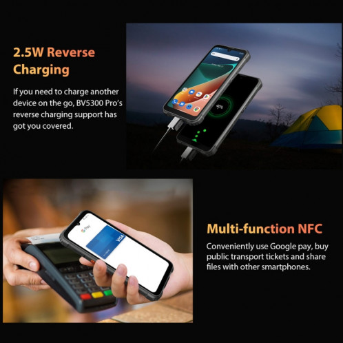  Téléphone robuste Blackview BV5300 Pro, 4 Go + 64 Go, IP68/IP69K/MIL-STD-810H, Face Unlock, Batterie 6580 mAh, 6,1 pouces Android 12 MTK6765 Helio P35 Octa Core jusqu'à 2,3 GHz, Réseau : 4G, OTG, NFC, SB470E534-018