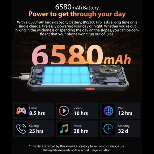 Téléphone robuste Blackview BV5300 Pro, 4 Go + 64 Go, IP68/IP69K/MIL-STD-810H, Face Unlock, Batterie 6580 mAh, 6,1 pouces Android 12 MTK6765 Helio G35 Octa Core jusqu'à 2,3 GHz, Réseau : 4G, OTG, NFC, SB470B1235-018