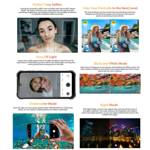 Téléphone robuste Blackview BV5300 Pro, 4 Go + 64 Go, IP68/IP69K/MIL-STD-810H, Face Unlock, Batterie 6580 mAh, 6,1 pouces Android 12 MTK6765 Helio G35 Octa Core jusqu'à 2,3 GHz, Réseau : 4G, OTG, NFC, SB470B1235-018