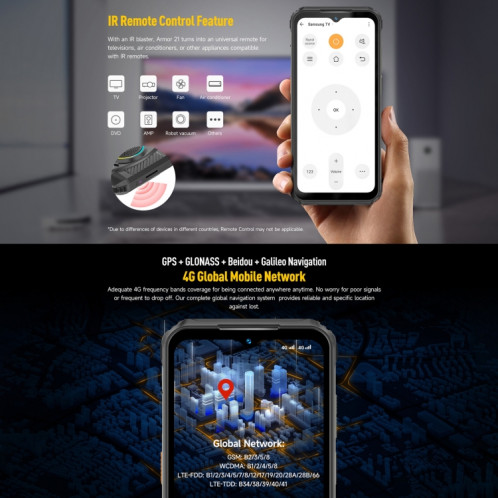  Téléphone robuste Ulefone Armor 21, vision nocturne, 8 Go + 256 Go, Caméras arrière doubles, IP68/IP69K étanche à la poussière et aux chocs, identification du visage et des empreintes digitales, SU480B877-010