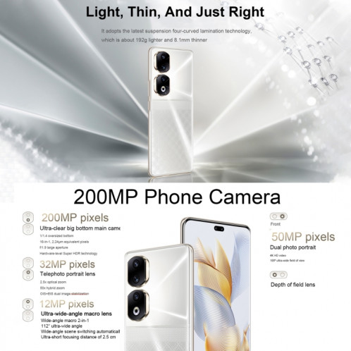 Honor 90 Pro 5G REP-AN00, appareils photo 200MP, 16 Go + 512 Go, version chinoise, Caméras arrière triples + caméras frontales doubles, identification des empreintes digitales de l'écran, 6,78 pouces Magic UI 7.1 SH501B592-015