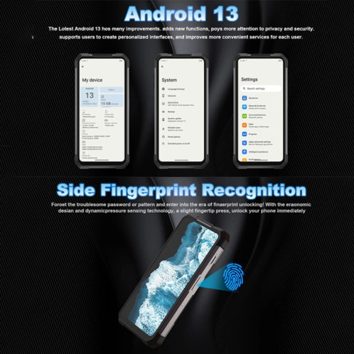 Téléphone robuste pour projecteur laser Unihertz Tank 2, appareil photo 108MP, version nuit, 12 Go + 256 Go, Étanche à la poussière et aux chocs, identification des empreintes digitales latérales, SU508B791-010