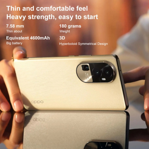 Appareil photo OPPO Reno10 5G, 12 Go + 512 Go, 64 MP, Caméras triple arrière, identification des empreintes digitales de l'écran, 6,7 pouces ColorOS 13.1 / Android 13 Qualcomm Snapdragon 778G Octa Core jusqu'à 2,4 SO516B1479-010