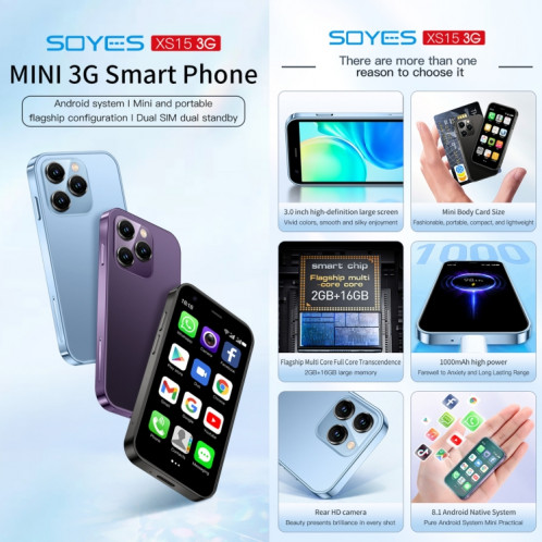 SOYES XS15, 2 Go + 16 Go, 3,0 pouces Android 8.1 MTK6580 Quad Core jusqu'à 1,3 GHz, Bluetooth, WiFi, GPS, Réseau : 3G, Double SIM (Violet) SS589P800-012