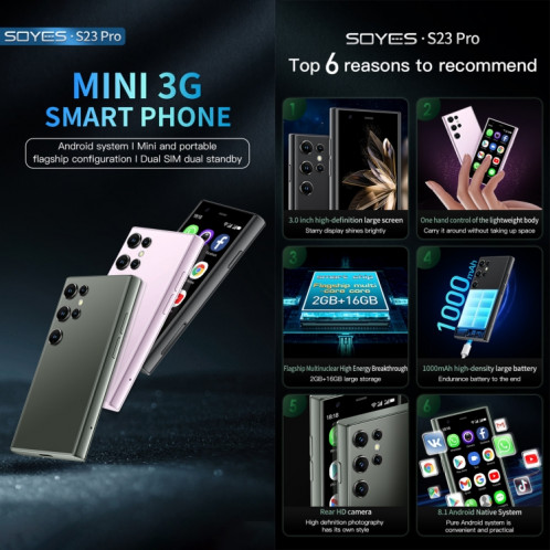 SOYES S23 Pro, 2 Go + 16 Go, 3,0 pouces Android 8.1 MTK6580 Quad Core jusqu'à 1,3 GHz, Bluetooth, WiFi, GPS, Réseau : 3G, Dual SIM (Violet) SS595P1256-011