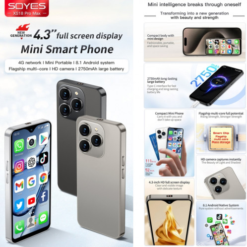 SOYES XS18 Pro Max, 2 Go + 16 Go, Face ID, 4,3 pouces Android 8.1 MTK6737A Quad Core, Réseau : 4G, OTG, Double SIM (Blanc) SS596W0-013