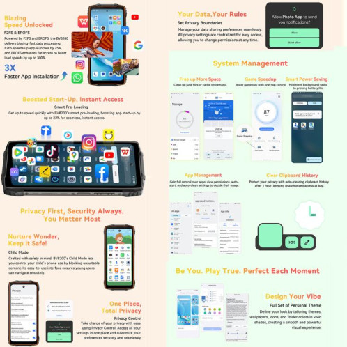  Téléphone robuste Blackview BV8200, 12 Go + 256 Go, écran 6,5 pouces + 1,3 pouce, Android 14, MediaTek Helio G100 MT8781, réseau 4G, NFC (vert) SB605G1884-026