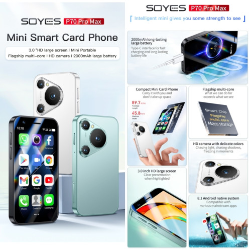 SOYES P70 Pro Max, 1 Go + 16 Go, 3,0 pouces Android 8.1 MTK6580 Quad Core, Réseau : 3G, Double SIM (Blanc) SS621W697-012