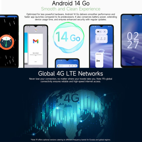  Ulefone Note 19, 3 Go + 32 Go, Face ID et empreinte digitale latérale, 6,56 pouces Android 14 Go Unisoc T603 Octa Core, Réseau : 4G, Double SIM, OTG (Vert) SU622G163-013