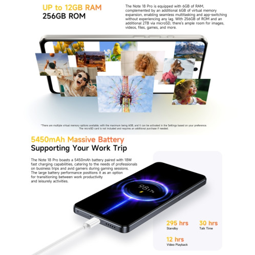  Ulefone Note 18 Pro, 6 Go + 256 Go, Face ID et empreinte digitale latérale, 6,78 pouces Android 14 MediaTek Helio G91 MTK6769 Octa Core, Réseau : 4G, Double SIM, OTG, NFC (Moonlit White) SU623W219-019
