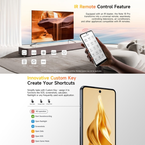 Ulefone Note 18 Pro, 6 Go + 256 Go, Face ID et empreinte digitale latérale, 6,78 pouces Android 14 MediaTek Helio G91 MTK6769 Octa Core, Réseau : 4G, Double SIM, OTG, NFC (Moonlit White) SU623W219-019