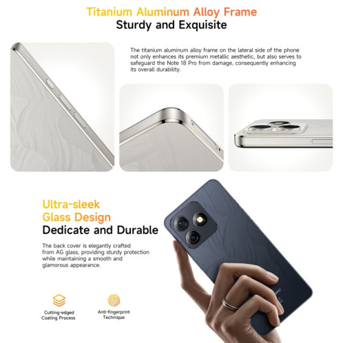  Ulefone Note 18 Pro, 6 Go + 256 Go, Face ID et empreinte digitale latérale, 6,78 pouces Android 14 MediaTek Helio G91 MTK6769 Octa Core, Réseau : 4G, Double SIM, OTG, NFC (Moonlit White) SU623W219-019