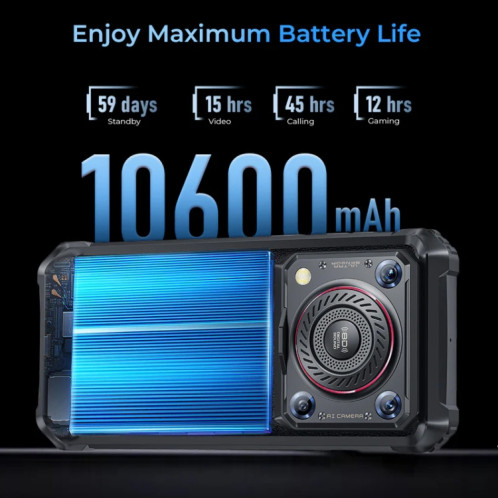  Oukitel WP36 Pro, 6 Go + 256 Go, IP68/IP69K, identification par empreinte digitale, 10600 mAh, 6,52 pouces MediaTek MT8788 Octa Core, NFC, OTG, réseau : 4G (noir) SO631B1305-017