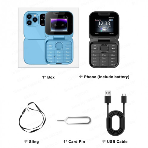 Téléphone à clapet mini SERVO i16 Pro, 1,77 pouces, MTK6261D, 23 touches, prise en charge Bluetooth, FM, Magic Sound, numérotation rapide, GSM, double SIM (noir) SS636B483-08