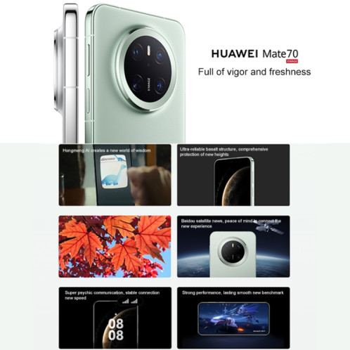 HUAWEI Mate 70, 12 Go + 256 Go, Harmony AI, identification par empreinte digitale latérale, 6,7 pouces HarmonyOS 4.3, NFC, OTG, ne prend pas en charge Google Play (vert) SH637G386-017