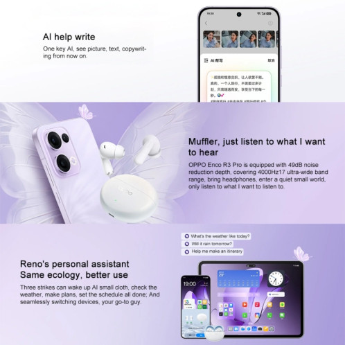 Téléphone OPPO Reno13 Pro AI, 12 Go + 512 Go, écran empreinte digitale, 6,83 pouces ColorOS 15.0 Dimensity 8350 Octa Core, NFC, OTG, réseau : 5G (violet) SO667P1194-018