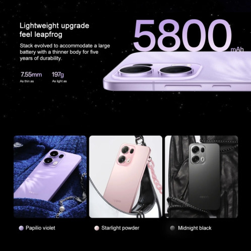 Téléphone OPPO Reno13 Pro AI, 12 Go + 512 Go, écran empreinte digitale, 6,83 pouces ColorOS 15.0 Dimensity 8350 Octa Core, NFC, OTG, réseau : 5G (violet) SO667P1194-018