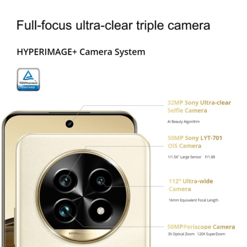 Realme 13 Pro+, 12 Go + 512 Go, identification par empreinte digitale sur l'écran, 6,7 pouces Realme UI 5.0 Snapdragon 7s Gen 2 Octa Core, NFC, réseau : 5G (vert émeraude) SR74EM1787-021