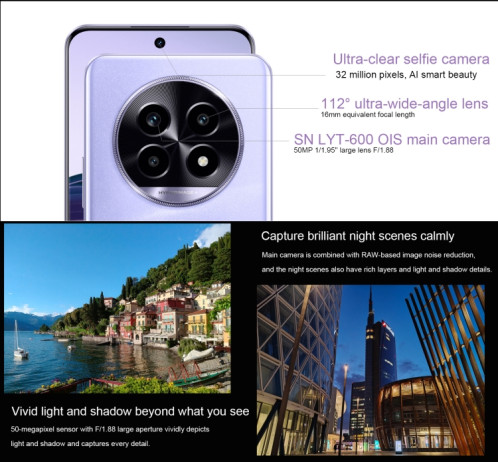 Realme 13 Pro Extreme Edition, 12 Go + 256 Go, identification par empreinte digitale sur l'écran, 6,7 pouces Realme UI 5.0 Snapdragon 7s Gen 2 Octa Core, NFC, réseau : 5G (violet) SR675P1932-016