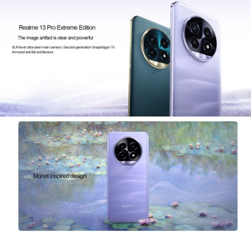 Realme 13 Pro Extreme Edition, 12 Go + 512 Go, identification par empreinte digitale sur l'écran, 6,7 pouces Realme UI 5.0 Snapdragon 7s Gen 2 Octa Core, NFC, réseau : 5G (vert émeraude) SR76EM1684-016