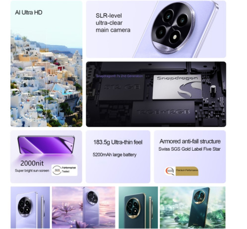 Realme 13 Pro Extreme Edition, 12 Go + 512 Go, identification par empreinte digitale sur l'écran, 6,7 pouces Realme UI 5.0 Snapdragon 7s Gen 2 Octa Core, NFC, réseau : 5G (violet) SR676P181-016