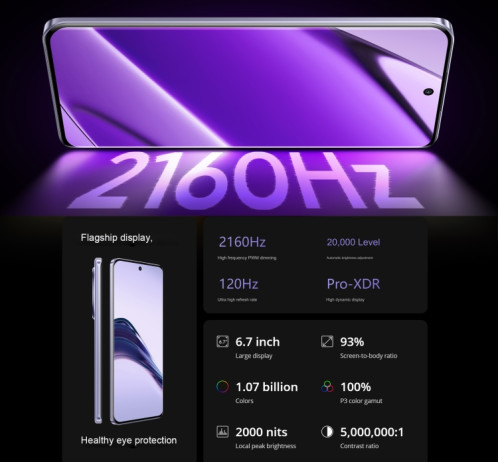 Realme 13 Pro Extreme Edition, 12 Go + 512 Go, identification par empreinte digitale sur l'écran, 6,7 pouces Realme UI 5.0 Snapdragon 7s Gen 2 Octa Core, NFC, réseau : 5G (violet) SR676P181-016
