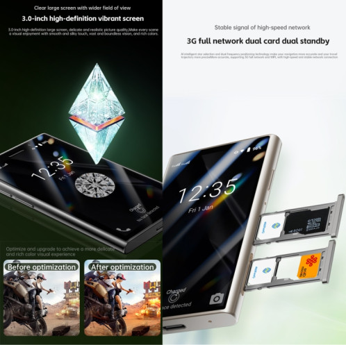 SOYES S24 Pro, 2 Go + 16 Go, 3,0 pouces Android 9.0 MTK6580 Quad Core, Bluetooth, WiFi, Réseau : 3G, Double SIM (Or) SS697J808-07