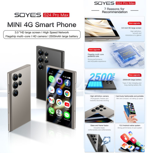 SOYES S24 Pro Max, 2 Go + 16 Go, 3,0 pouces Android 10.0 MTK6737M Quad Core, Bluetooth, WiFi, Réseau : 4G, Double SIM, Prise en charge de Google Play Store (Gris) SS698H1969-012