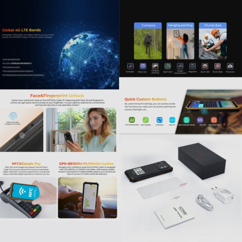 HOTWAV CYBER 13, téléphone robuste IP68/IP69K, 8 Go + 128 Go, 10800 mAh, 6,6 pouces Android 14.0 Unisoc T606 Octa Core, réseau : 4G, NFC, OTG (orange) SH708E1319-015