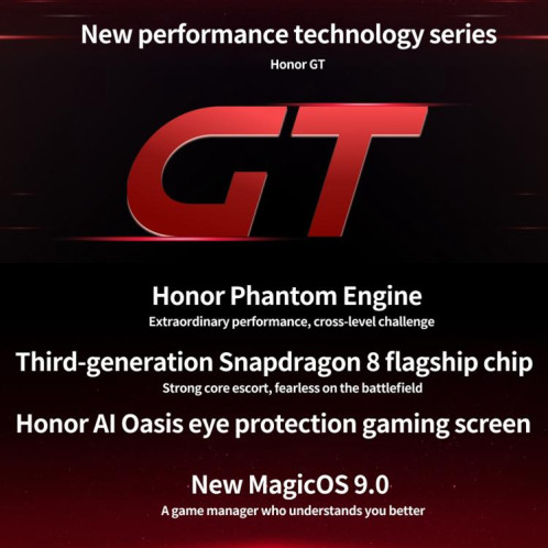 Honor GT, 16 Go + 1 To, lecteur d'empreintes digitales intégré à l'écran, 6,7 pouces MagicOS 9.0 Android 15.0 Snapdragon 8 Gen 3 Octa Core, réseau : 5G, OTG, NFC (noir) SH724B1657-016