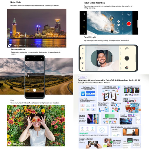  Blackview Oscal FLAT 2, 4 Go + 256 Go, 6,6 pouces Android 14 Unisoc T606 Octa Core, Réseau : 4G (Phantom Black) SB728B1296-010