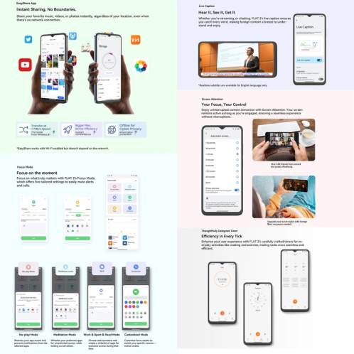  Blackview Oscal FLAT 2, 4 Go + 256 Go, 6,6 pouces Android 14 Unisoc T606 Octa Core, Réseau : 4G (Phantom Black) SB728B1296-010