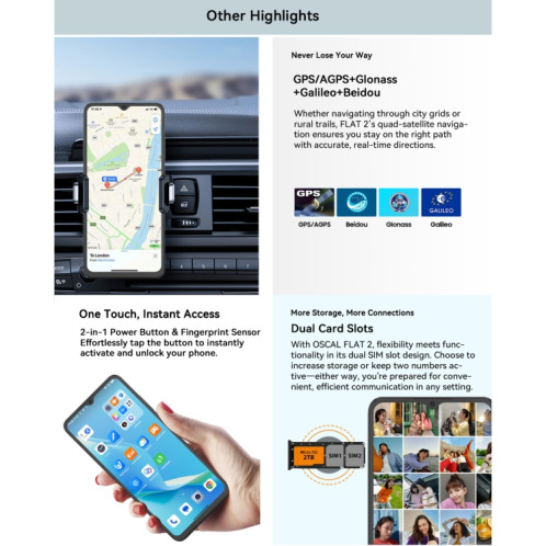  Blackview Oscal FLAT 2, 4 Go + 256 Go, 6,6 pouces Android 14 Unisoc T606 Octa Core, Réseau : 4G (Ripple Blue) SB728L1812-010