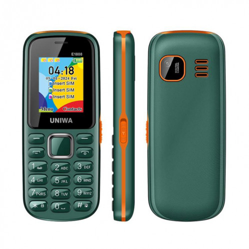 Téléphone à clavier pour personnes âgées UNIWA E1808, 1,77 pouces SC6531E, lampe de poche LED, 21 touches, réseau : 2G, triple SIM, (vert) SU731G999-08