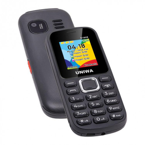 Téléphone à clavier pour personnes âgées UNIWA E1808, 1,77 pouces SC6531E, lampe de poche LED, 21 touches, réseau : 2G, triple SIM, (noir) SU731B1149-08