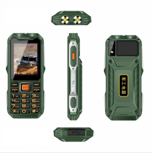 Téléphone pour personnes âgées Q8-1 triple preuve, batterie 16800 mAh, 2,4 pouces, 21 touches, Bluetooth, lampe de poche LED, FM, SOS, double SIM, réseau : 4G (vert) SH750G1976-08