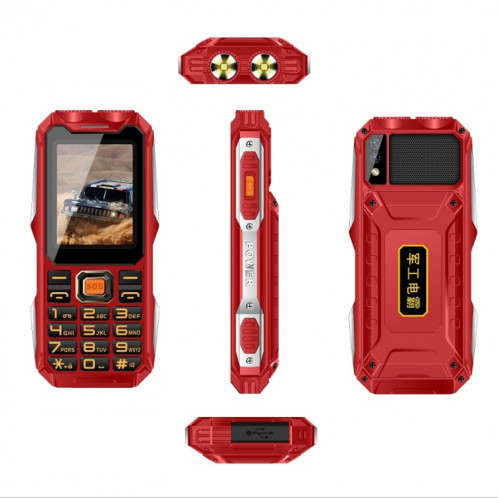 Téléphone pour personnes âgées Q8-1 triple preuve, batterie 16800 mAh, 2,4 pouces, 21 touches, Bluetooth, lampe de poche LED, FM, SOS, double SIM, réseau : 4G (rouge) SH750R1262-08