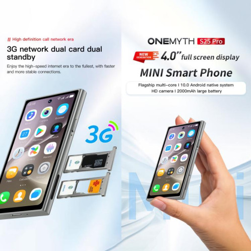 SOYES ONEMYTH S25 Pro, 2 Go + 16 Go, 4,0 pouces Android 10.0 MTK6580 Quad Core, Réseau : 3G, Double SIM (Gris) SS753H1874-015