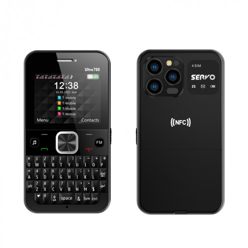SERVO U700, 2,4 pouces, MTK6261D, 58 claviers complets, prise en charge Bluetooth, FM, NFC, numérotation rapide, lampe de poche, GSM, Quad SIM (noir) SS764B564-011