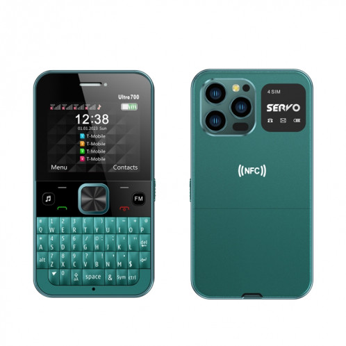 SERVO U700, 2,4 pouces, MTK6261D, 58 claviers complets, prise en charge Bluetooth, FM, NFC, numérotation rapide, lampe de poche, GSM, Quad SIM (vert) SS764G729-011