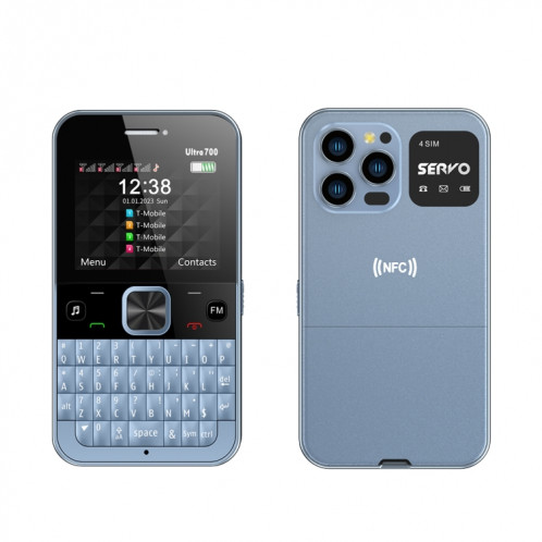SERVO U700, 2,4 pouces, MTK6261D, 58 claviers complets, prise en charge Bluetooth, FM, NFC, numérotation rapide, lampe de poche, GSM, Quad SIM (bleu) SS764L1227-011
