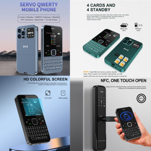 SERVO U700, 2,4 pouces, MTK6261D, 58 claviers complets, prise en charge Bluetooth, FM, NFC, numérotation rapide, lampe de poche, GSM, Quad SIM (vert) SS764G729-011