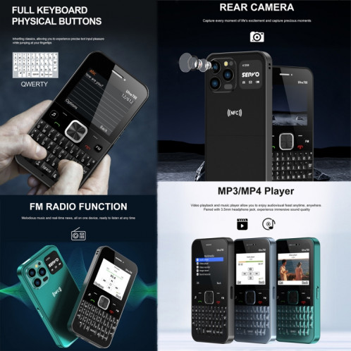 SERVO U700, 2,4 pouces, MTK6261D, 58 claviers complets, prise en charge Bluetooth, FM, NFC, numérotation rapide, lampe de poche, GSM, Quad SIM (vert) SS764G729-011