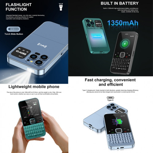 SERVO U700, 2,4 pouces, MTK6261D, 58 claviers complets, prise en charge Bluetooth, FM, NFC, numérotation rapide, lampe de poche, GSM, Quad SIM (vert) SS764G729-011